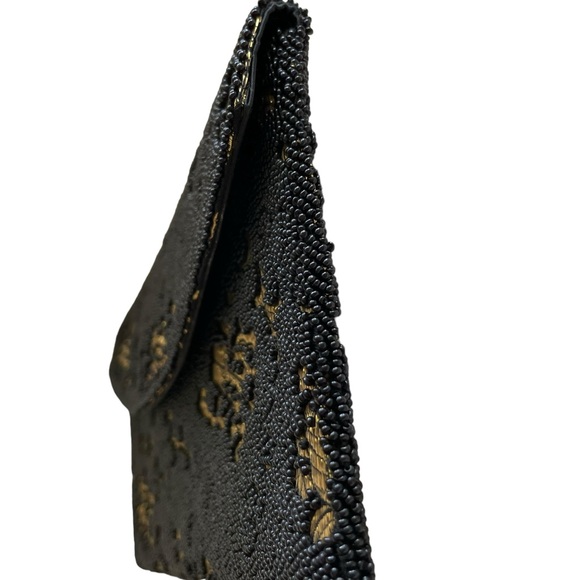 Vintage Elsie Tu Elaborate Hand Beaded Purse Clutch Hong Kong Black Gold - Picture 8 of 11